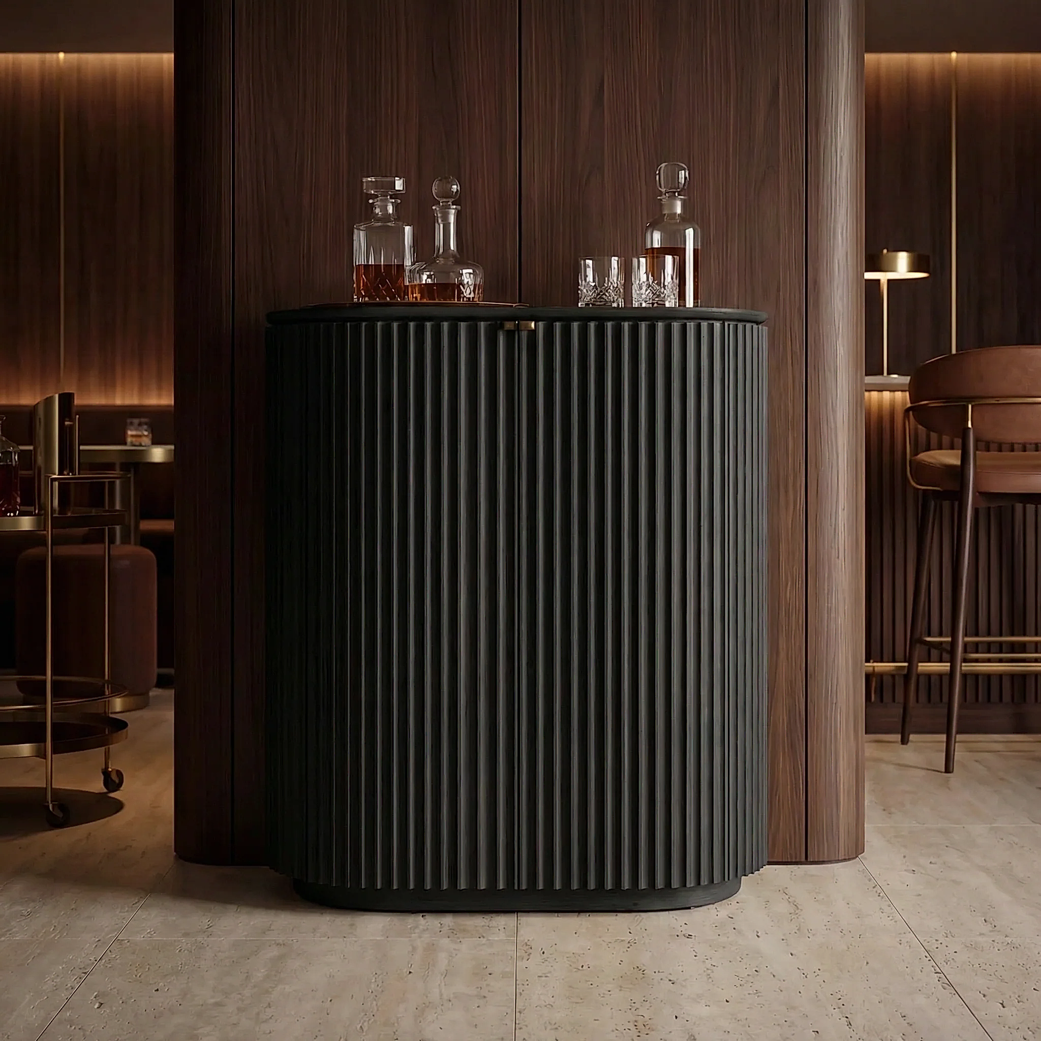 Claire Siyah Meşe Ahşap Bar Konsol