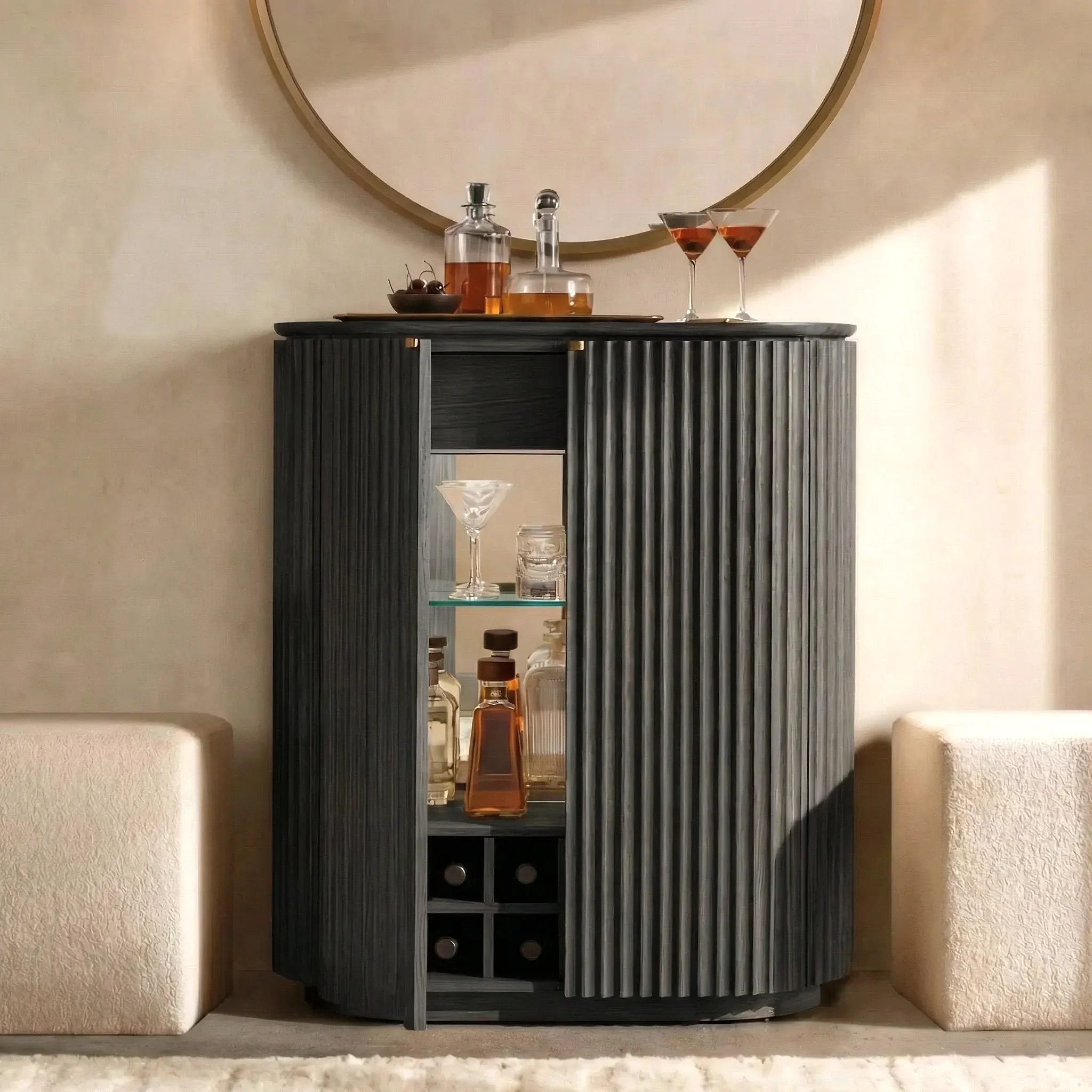 Claire Siyah Meşe Ahşap Bar Konsol