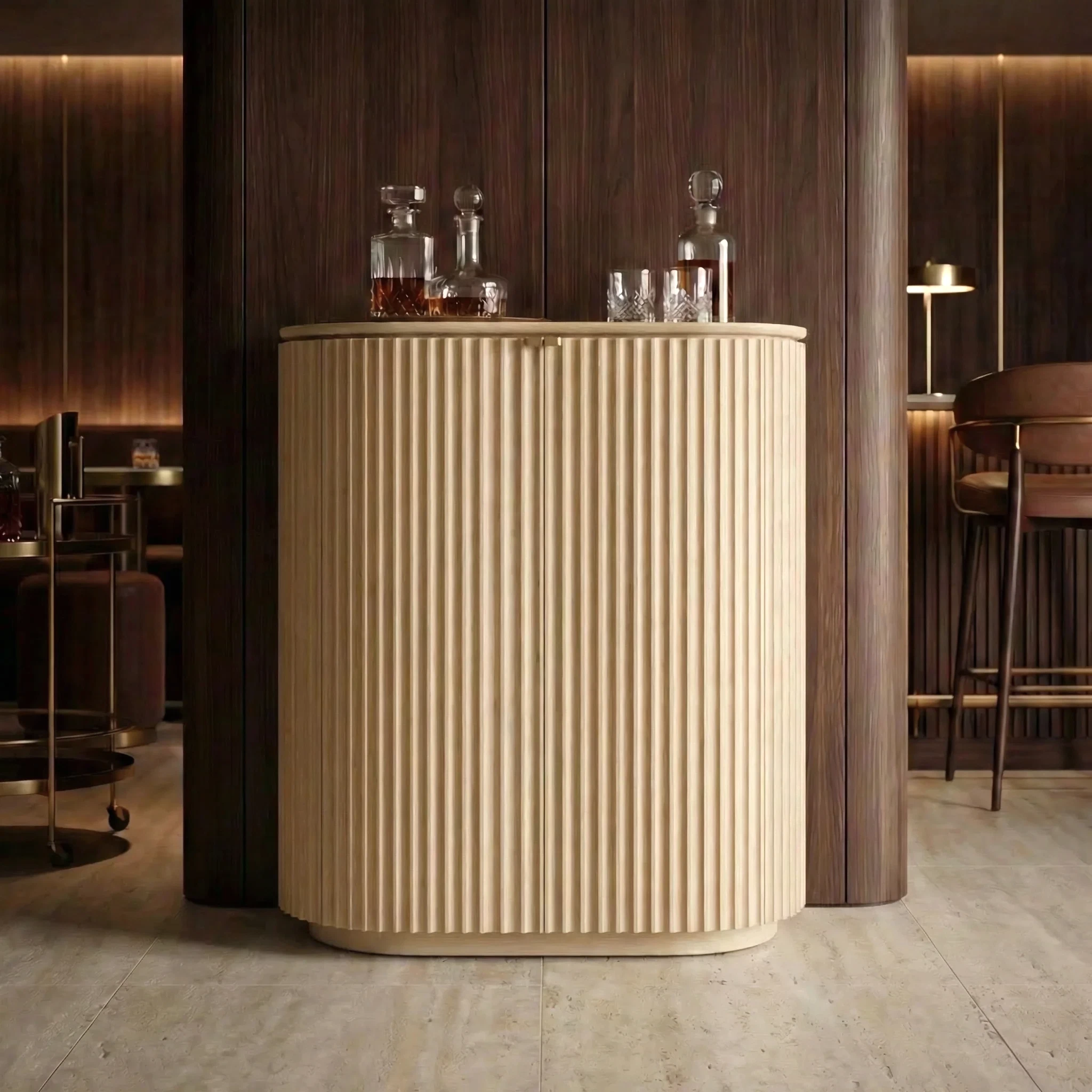 Claire Beyaz Meşe Ahşap Bar Konsol