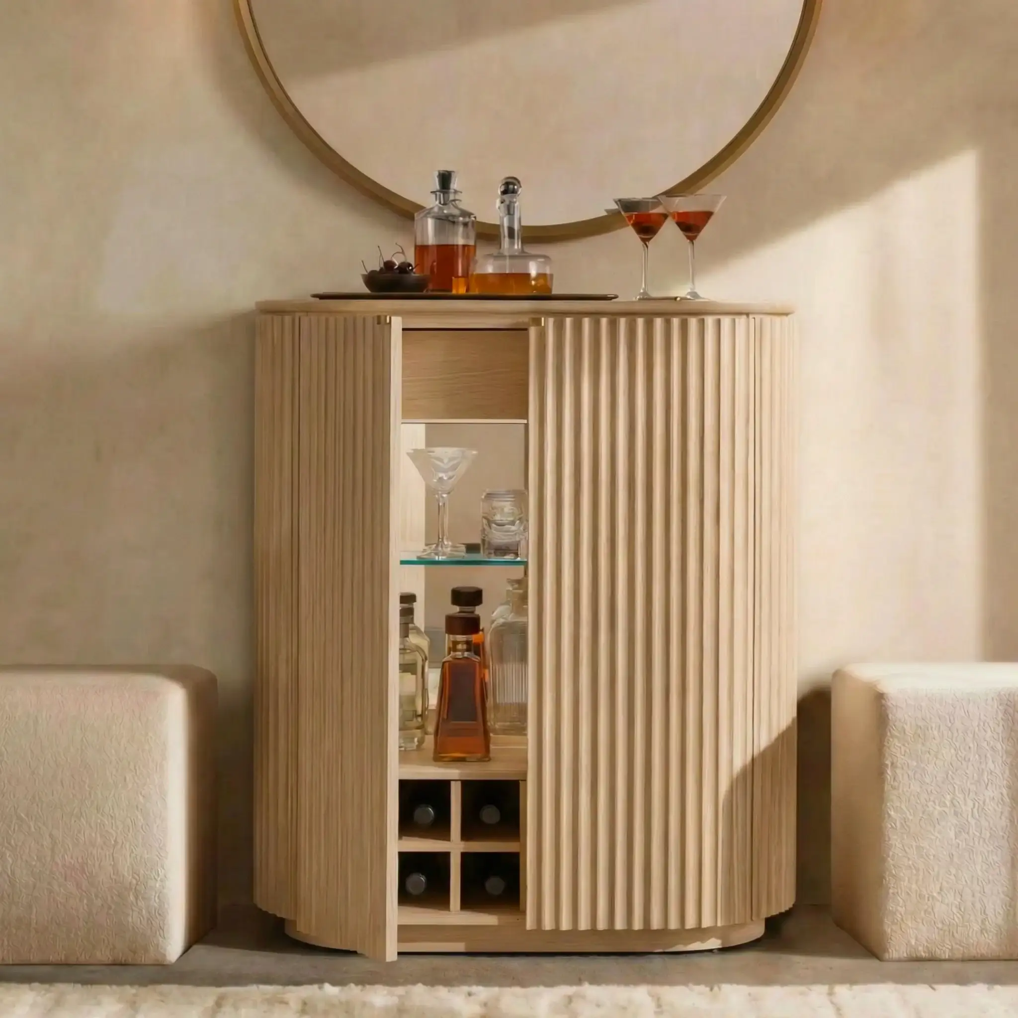 Claire Beyaz Meşe Ahşap Bar Konsol