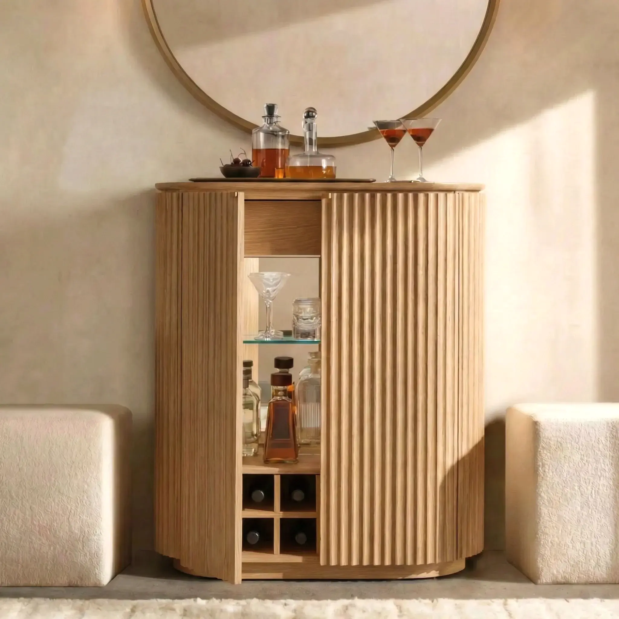 Claire Açık Meşe Ahşap Bar Konsol