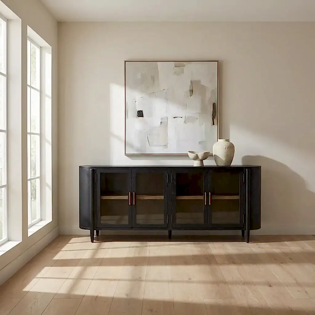 Line Cam Kapaklı Meşe Konsol