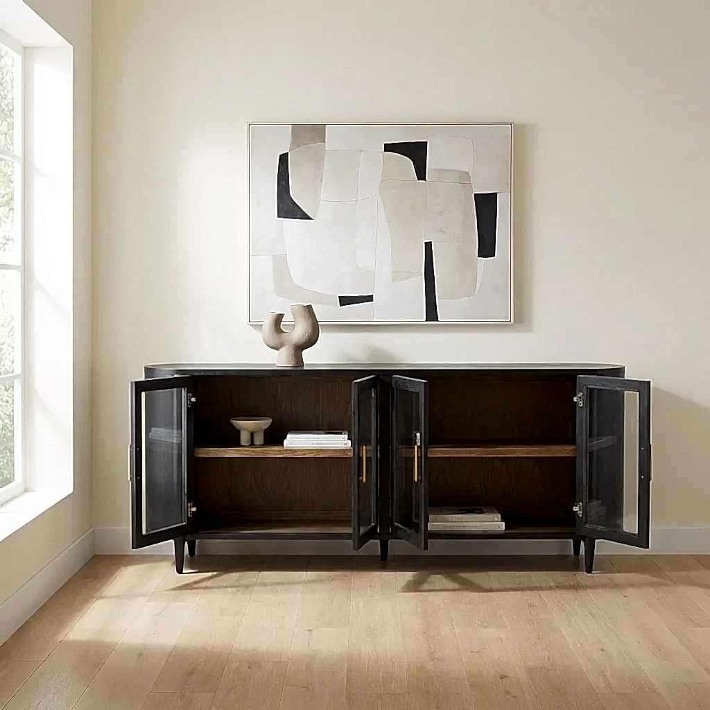 Line Cam Kapaklı Meşe Konsol