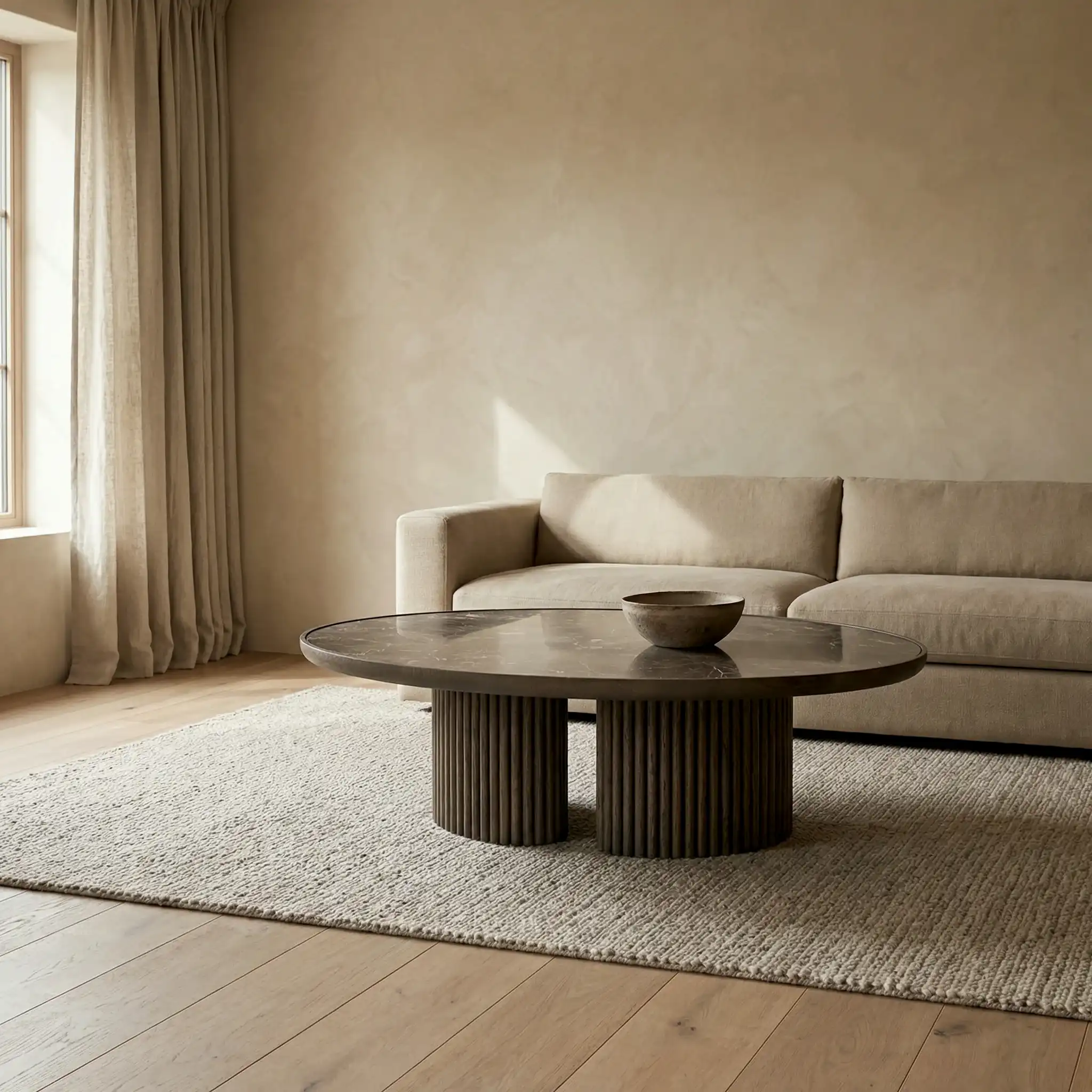 Moon Mermer  Detaylı  Yuvarlak Sehpa