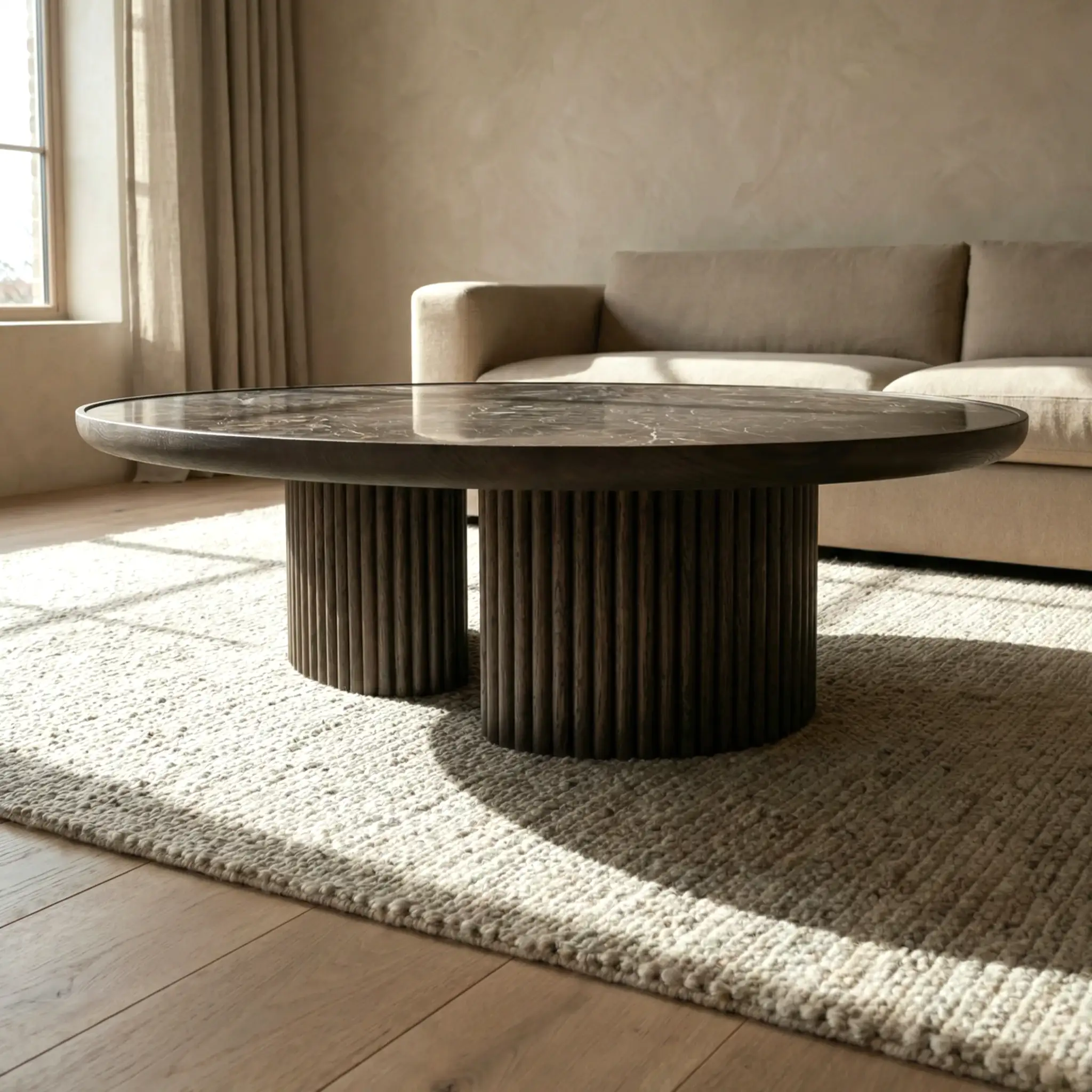 Moon Mermer  Detaylı  Yuvarlak Sehpa