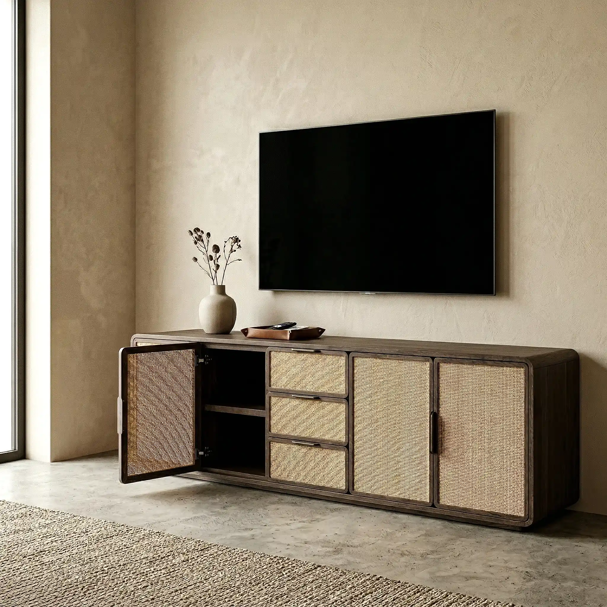 Tena Ahşap TV Konsolu Koyu Ceviz Large